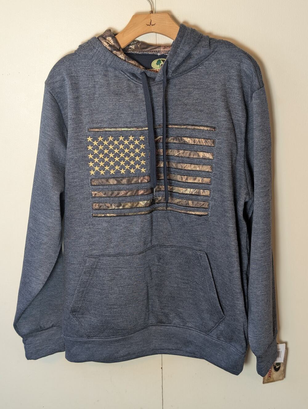 Mossy Oak American Washed Out Gray American Flag Hoodie Medium